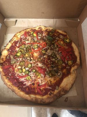 Vegan cheese, chorizo, and veggies at Blaze Pizza in Indianapolis