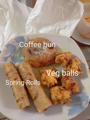 I liked the coffee bun, spring rolls ok, veg balls not good for me at Dough Culture - North Point City in North Singapore