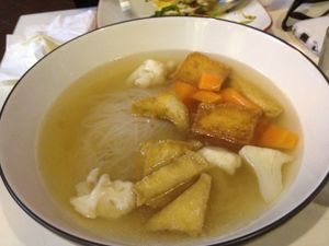 Tofu and dumplings soup  at Genesis 创世界素食馆 in Central Singapore