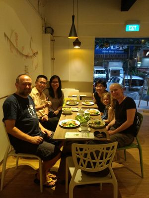 Some happy cow loving. Jimmy, cheryl and amy. at Genesis 创世界素食馆 in Central Singapore