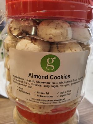 Almond cookies at Genesis 创世界素食馆 in Central Singapore