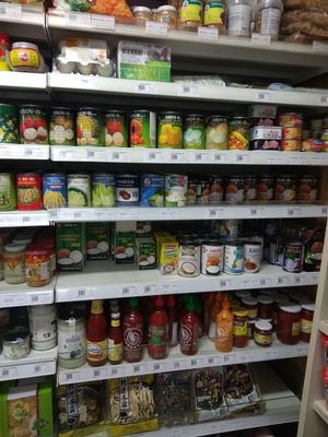 Coconut milks and sriracha/spicy sauces at Indochine in Nantes