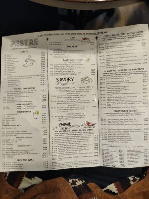 Menu at Pestre in Bratislava