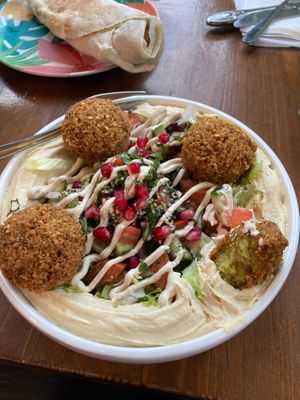 Hummus + falafel bowl at LAF LAF in Tubingen