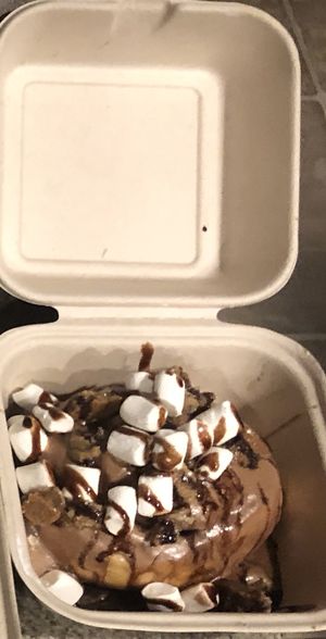 Hot chocolate cinnamon bun at Cinnaholic in Westlake