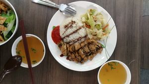 Vegetarian Chicken Rice SGD3.50
 at Wholesome Vegetarian Stall in East Singapore