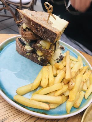 vegetarian cheese & grilled mushrooms sandwich with fries at Mondieu - Staré Mesto in Bratislava