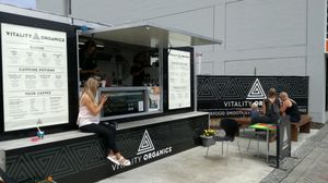 outside sitting at Vitality Organics in Mount Maunganui