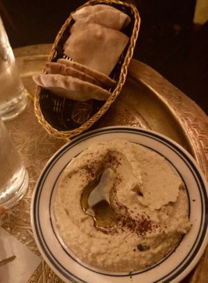 Baba ganoush with pita bread (vegan)  at Kasbah Lounge in Sacramento
