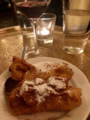 Banana beignets are vegan without the caramel sauce on top.   at Kasbah Lounge in Sacramento