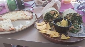 Vegan burrito and vegetarian pizza at Beet Vegetariano in Torrevieja