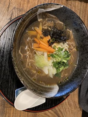 Olive soy sauce ramen  at Itadakizen in Kyoto
