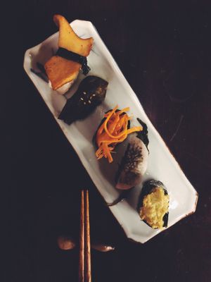 Five piece sushi at Itadakizen in Kyoto