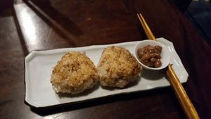 rice balls with peanuts in a sauce at Itadakizen in Kyoto