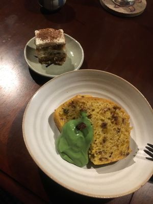 Muffin with Matcha Cream + Vegan Tiramisu at Itadakizen in Kyoto