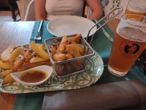 Fish and chips at Hakuna Matata Veggie in Madrid