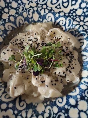 Beyond meat ravioli 15,5€ at Hakuna Matata Veggie in Madrid