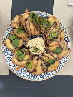 Zucchini fritters  at Hakuna Matata Veggie in Madrid