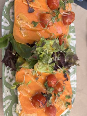 Focaccia with Salmon  at Hakuna Matata Veggie in Madrid