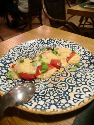 Pimientos Vacalao. Brutal, saben a bacalao totalmente at Hakuna Matata Veggie in Madrid