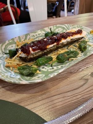 Morcilla con queso de cabra (todo vegano)  at Hakuna Matata Veggie in Madrid