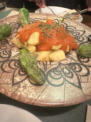 Potato’s bravas with pardon peppers  at Hakuna Matata Veggie in Madrid