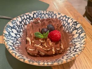 Tiramisu (did not taste like Tiramisu, but this seems to be a Spanish thing rather than an individual restaurant thing) at Hakuna Matata Veggie in Madrid