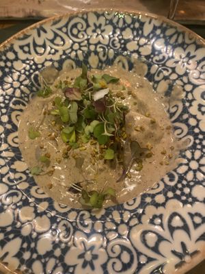 Mushroom ravioli (the standout for me)  at Hakuna Matata Veggie in Madrid