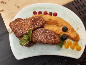 Leche frita! Espectacular! at Hakuna Matata Veggie in Madrid