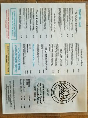 menu  at Jaya Nutrition Bar in Juno Beach