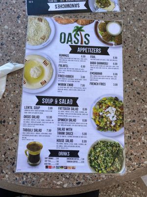 Starters menu side 2   at Oasis Mediterranean in Gallup