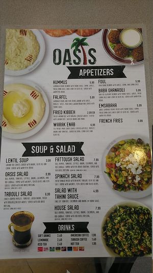 Menu 1/2 at Oasis Mediterranean in Gallup