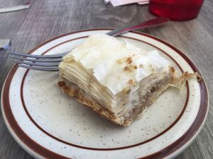 Vegan “mixed” baklava with cinnamon, pistachios, and walnuts at Oasis Mediterranean in Gallup