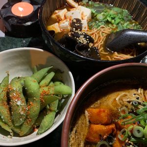 Edamame, tom yum & tantanmen at Nood Ramen in Helsinki