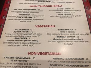 Vegetarian menu at Nanking of Virginia in Virginia Beach