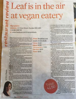 Courier review 17/02/18 at Marwick's Vegan Kitchen in Dundee