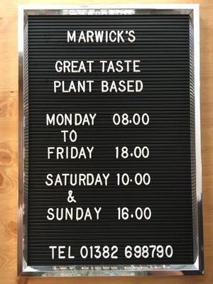 New hours  at Marwick's Vegan Kitchen in Dundee