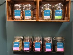 Eteaket loose teas available as tea lattes, cold brews etc   at Marwick's Vegan Kitchen in Dundee