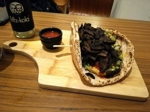 Delicious swarma kabab with spiced mushrooms and tabbouleh. at Marwick's Vegan Kitchen in Dundee