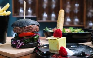 Charcoal brioche bun burger at Marwick's Vegan Kitchen in Dundee