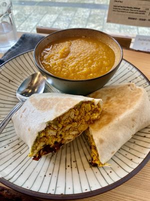 Soup and tofu scramble wrap  at The Wildcat in Fort William