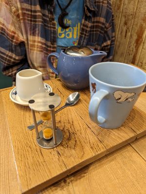 Tea (with cute steeping timer) at The Wildcat in Fort William