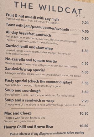 Menu on 2023/02/11 at The Wildcat in Fort William