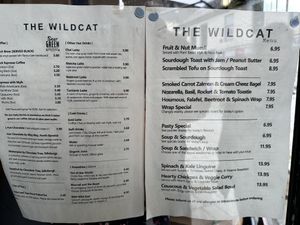 The menu  at The Wildcat in Fort William