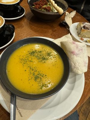 Houmous, falafel, beetroot & spinach wrap with lentil soup of the day,   at The Wildcat in Fort William