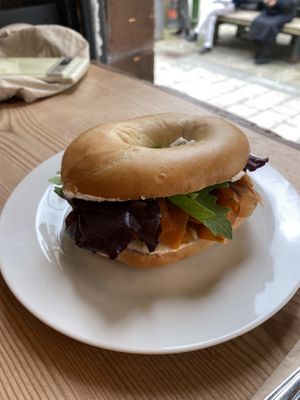 Smoked ‘salmon’ and cream cheeze bagel  at The Wildcat in Fort William