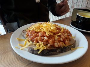 Mixed beans and vegan cheese on sourdough toast at The Wildcat in Fort William