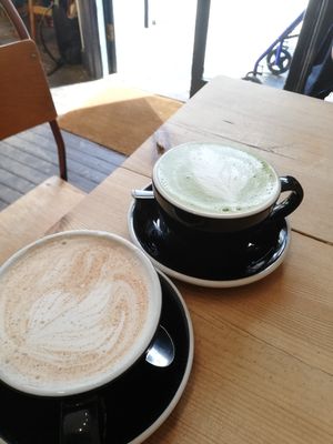 Chai latte + Macha latte at The Wildcat in Fort William