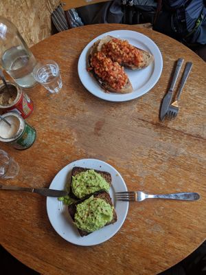 Avoca-no, beans on sourdough  at The Wildcat in Fort William