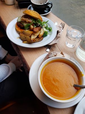 Burger and soup. at The Wildcat in Fort William